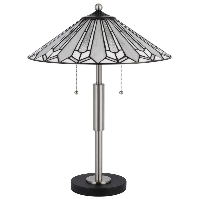 Abstract Two Light Round Tiffany Lamp With Empire Shade - Black