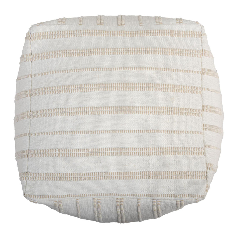 Cotton Blend Striped Cube Pouf Ottoman - Beige And Ivory