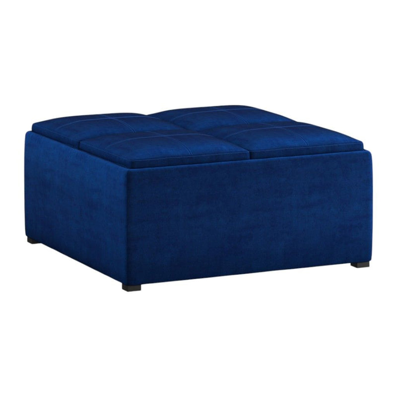 Velvet Cocktail Ottoman With Storage - Blue / Black