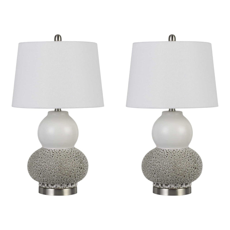 24" Metal Two Light Desk Table Lamps With White Globe Shade (Set of 2) - Silver