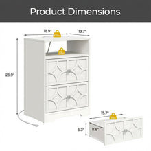 Load image into Gallery viewer, Nightstand With Diamond Carvings Handles, 2 Drawers &amp; Charging Station
