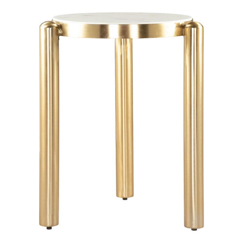 Marble And Iron Round End Table - White And Gold