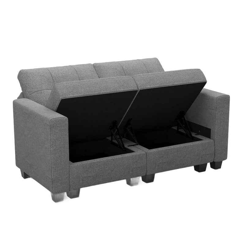 Linen Blend Loveseat With Storage - Light Gray And Black