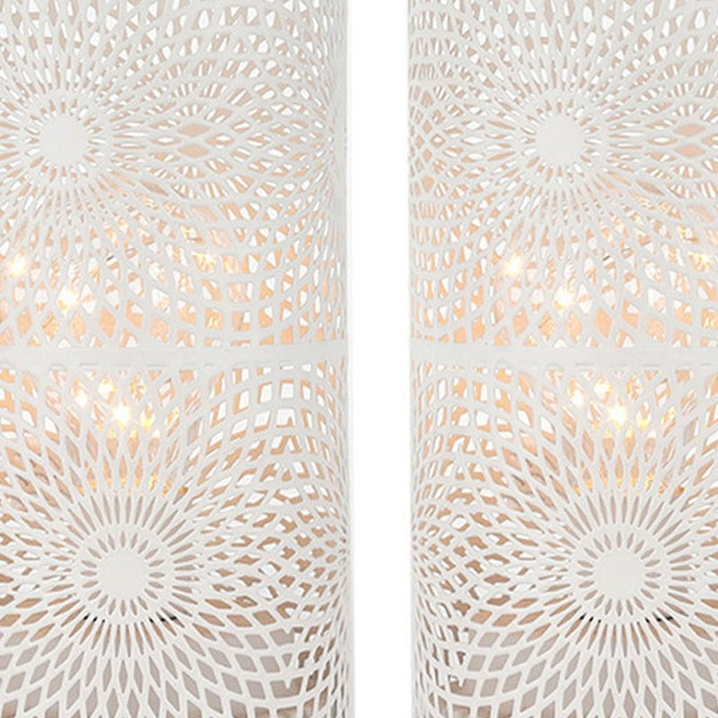 8" Metal Pierced Geometric Battery Operated Lamps With Cylinder Shades (Set of 2) - White