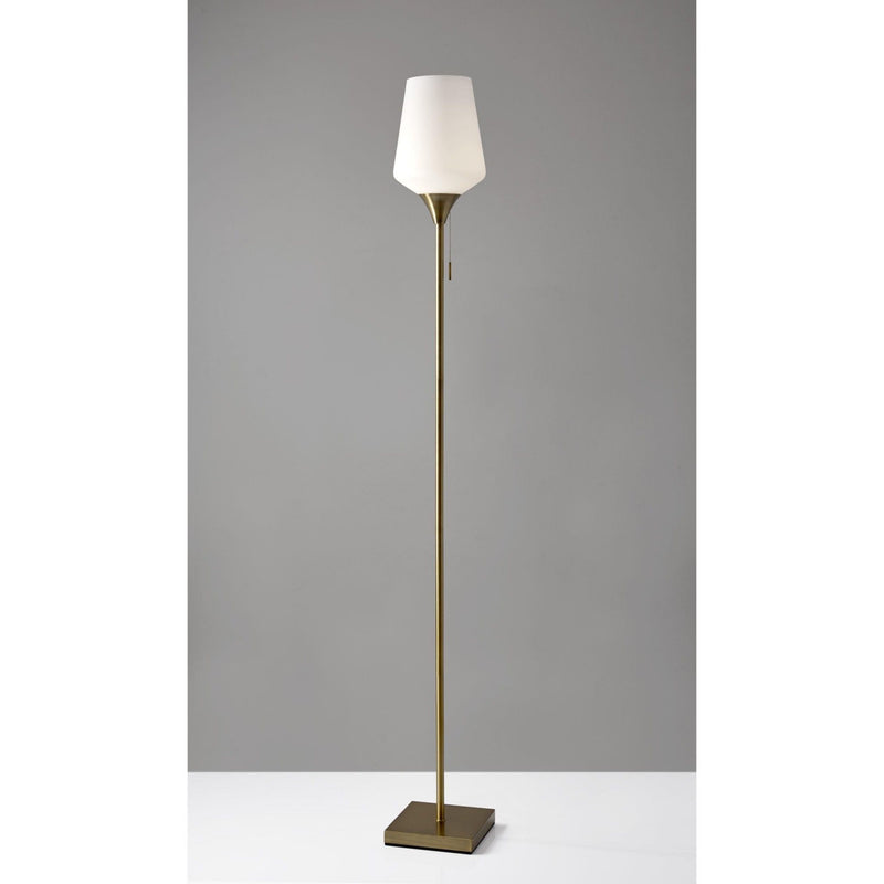 Metal Floor Lamp With White Opal Wine Glass Shade - Brass