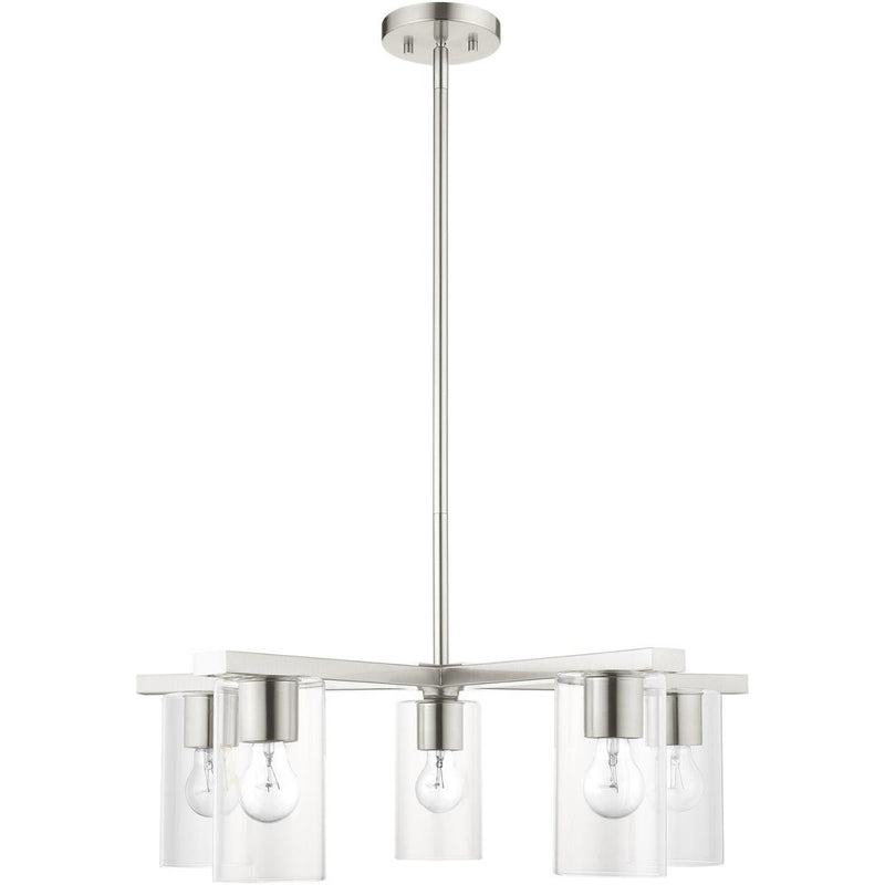 17" Five Light Dimmable Chandelier With Shades - Nickel