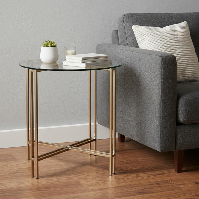 Glass And Metal Round End Table - Champagne And Clear