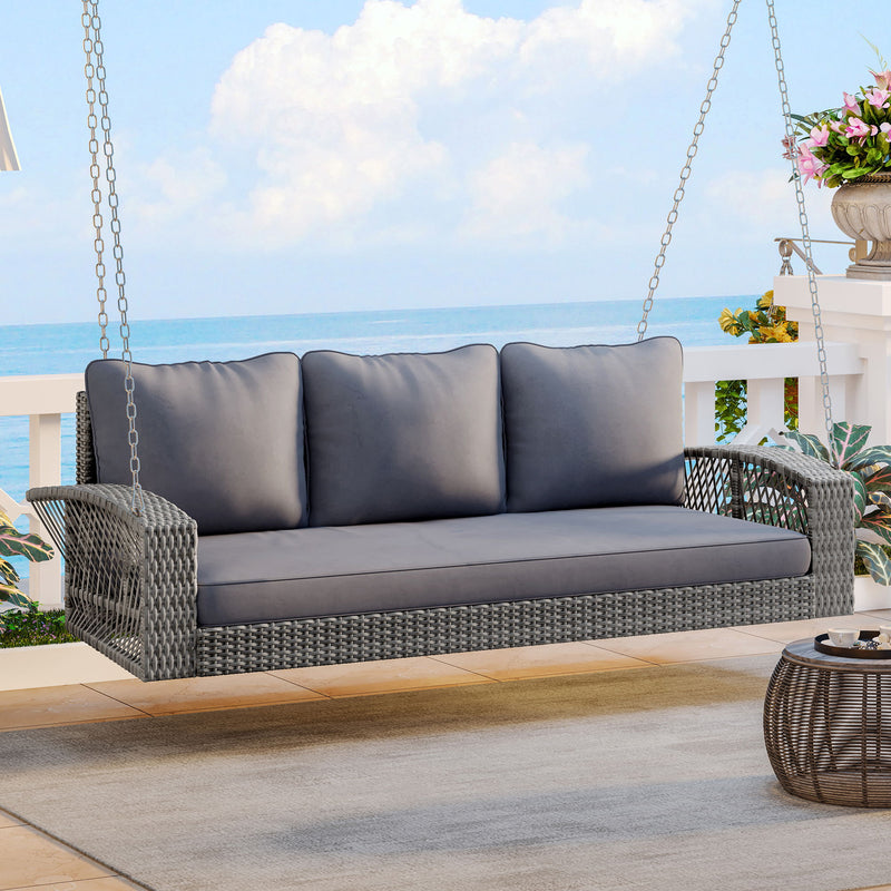 3 Person Large Patio Swing Bench With Cushions For Backyard