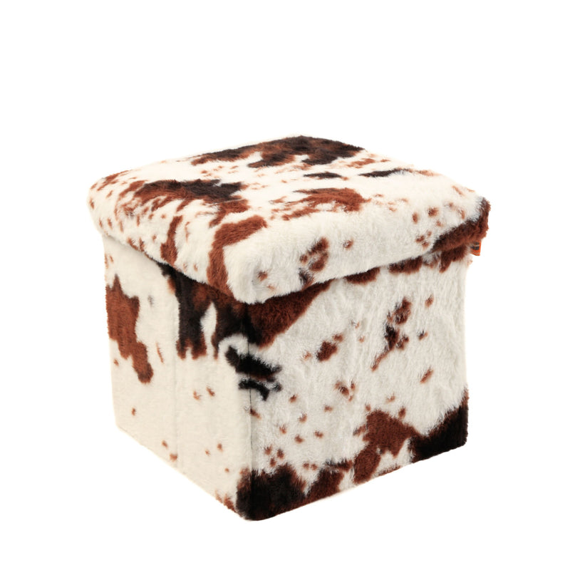 Plastic Cow Print Storage Ottoman - White