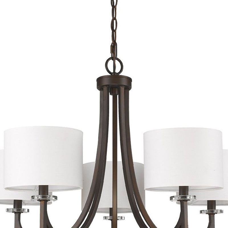 Candle Style Five Light Metal And Crystals Dimmable Chandelier With White Shades - Brown / White