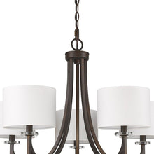 Load image into Gallery viewer, Candle Style Five Light Metal And Crystals Dimmable Chandelier With White Shades - Brown / White
