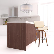 Load image into Gallery viewer, Faux Leather And Solid Wood Swivel Bar Height Bar Chair - Cream And Brown
