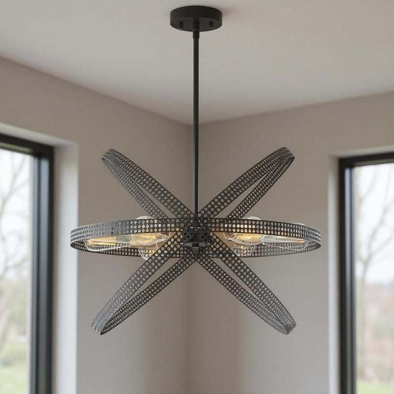 19" Kitchen Island Six Light Metal Dimmable Chandelier - Black / Gold