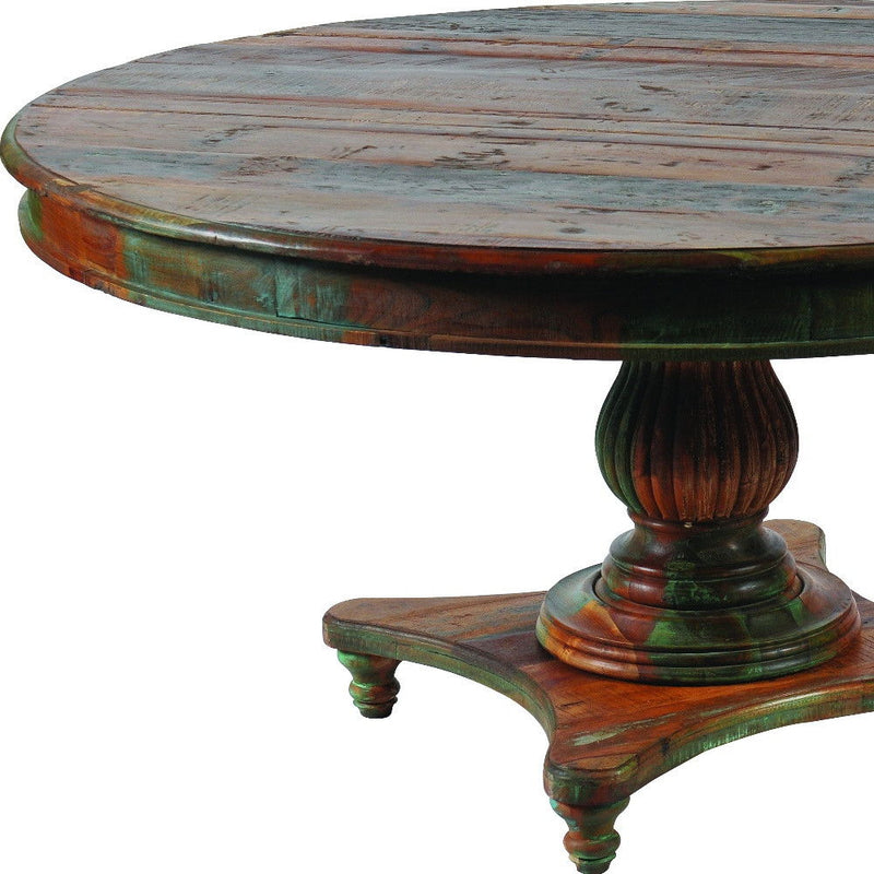 60" Round Solid Wood Pedestal Base Dining Table - Brown