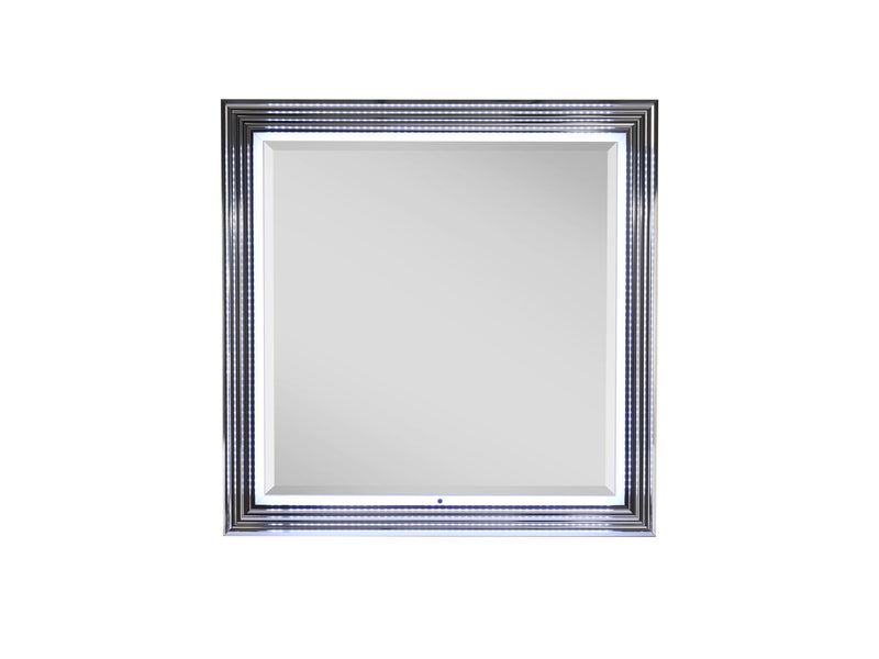 Wood Square Lighted Dresser Mount Framed Mirror - Silver / White