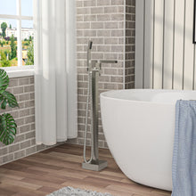 Load image into Gallery viewer, Freestanding Bathtub Faucet Waterfall Tub Filler Floor Mount Solid Brass With Hand Shower - Brushed Nickel
