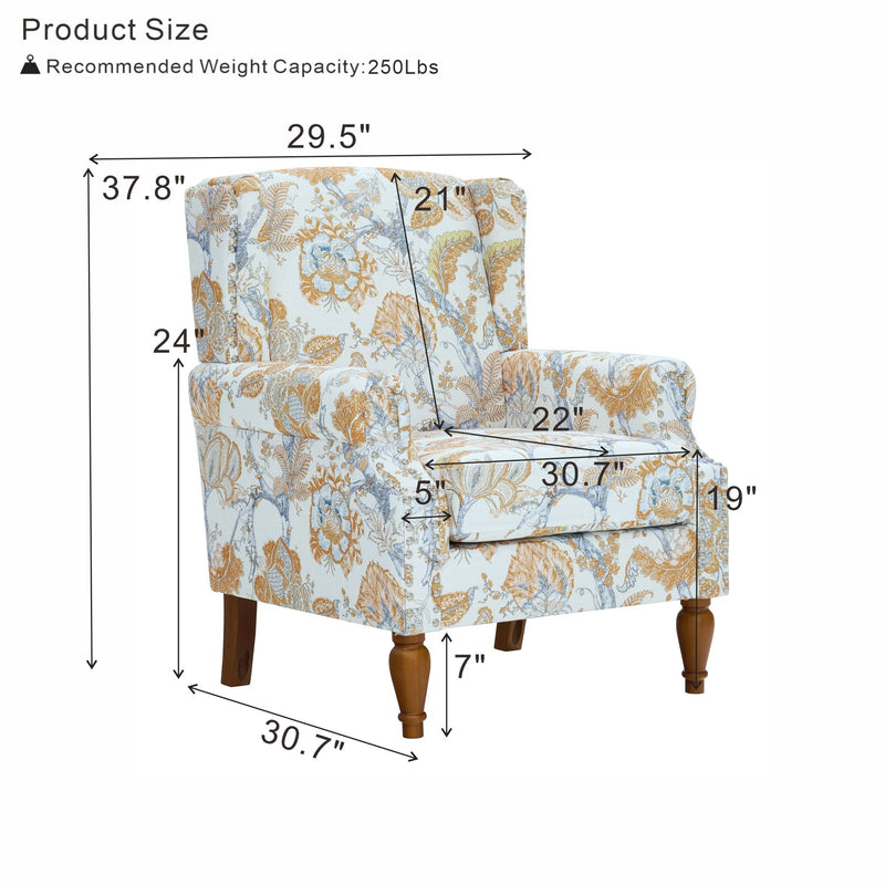 Accent Chair With Floral Upholstery And Nailhead Trim