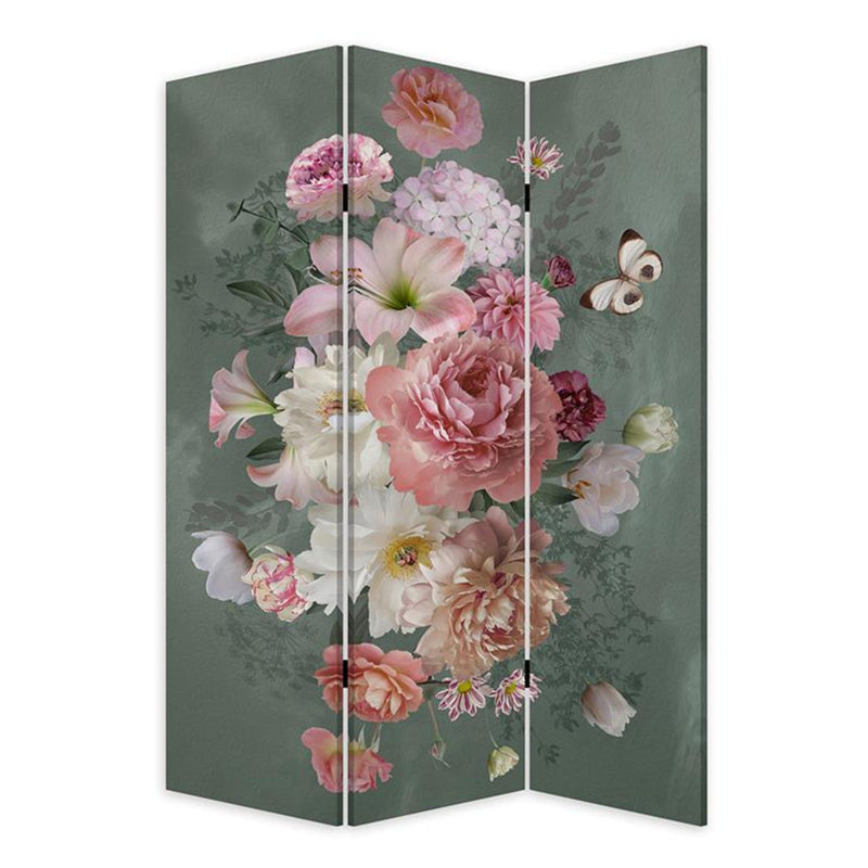 Romantic Floral Three Panel Room Divider Screen - Green