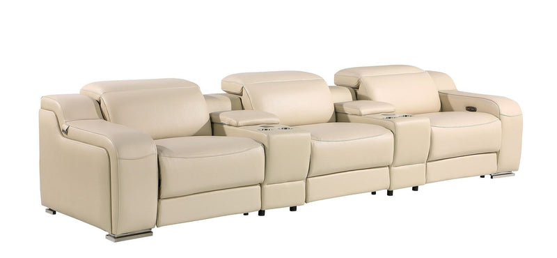 129" Italian Leather Reclining USB Sofa - Beige