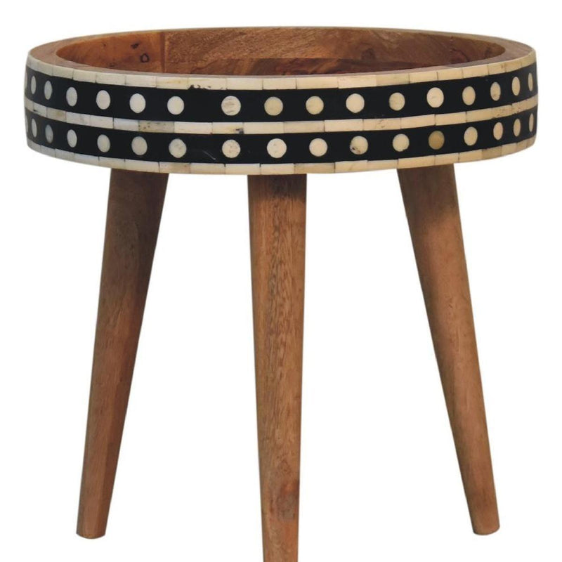 Black And White Solid Wood And Bone Inlay Round End Table - Brown