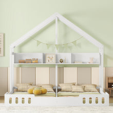 Load image into Gallery viewer, Twin Size Platform Bed With Shared Design, Guardrails, And Built In Shelves - Creamy White
