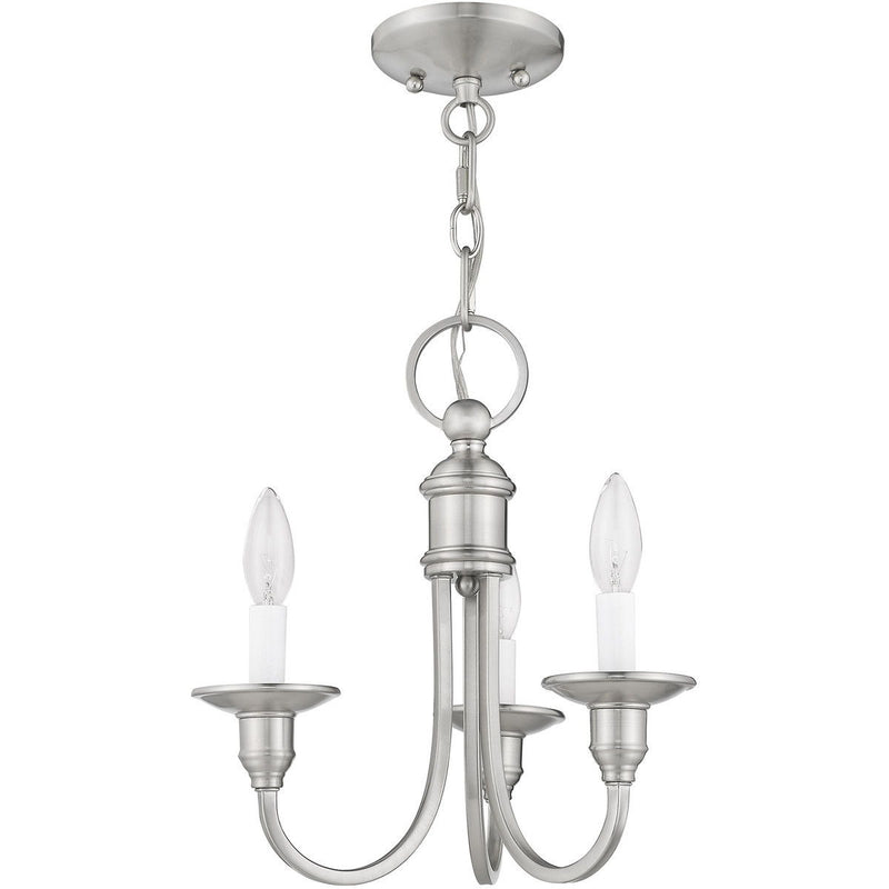 14" Three Light Metal Dimmable Chandelier With Shades - Nickel