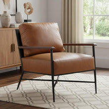 Load image into Gallery viewer, Top Grain Leather And Black Solid Color Arm Chair - Brown
