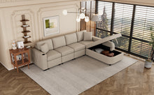 Load image into Gallery viewer, 109.8&quot;L-shaped Couch Sectional Sofa with Storage Chaise,Cup Holder and USB Ports for Living Room, Beige
