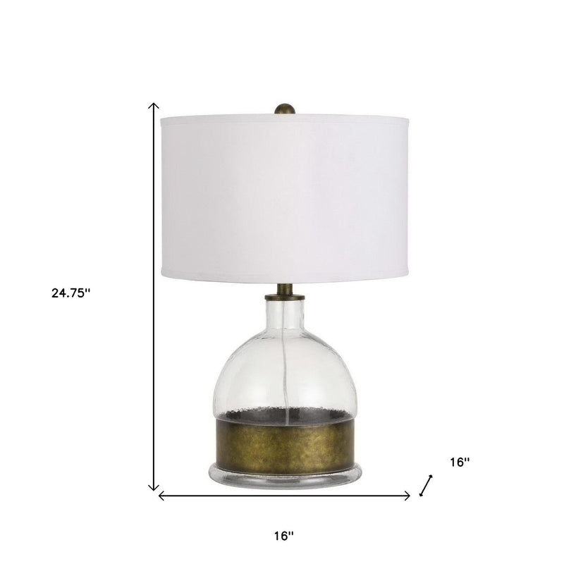 Glass Globe Table Lamp With White Drum Shade - Nickel