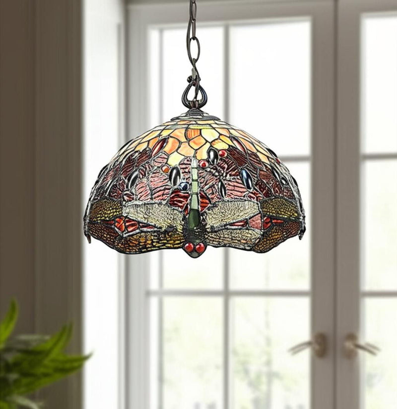 8'' Unique Statement Two Light Glass Dimmable Chandelier With Shades - Red / White