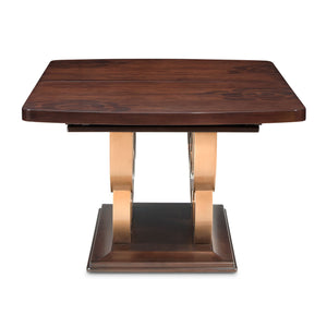 Camellia Field - Rectangular Pedestal Dining Table - Dark Brown / Gold