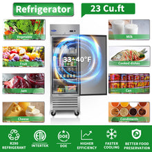 Load image into Gallery viewer, Commercial Refrigerator 23 Cu.Ft With 1 Solid Door Reach-In Refrigerators Stainless Steel Etl Approved Upright Fridge Storage - Silver
