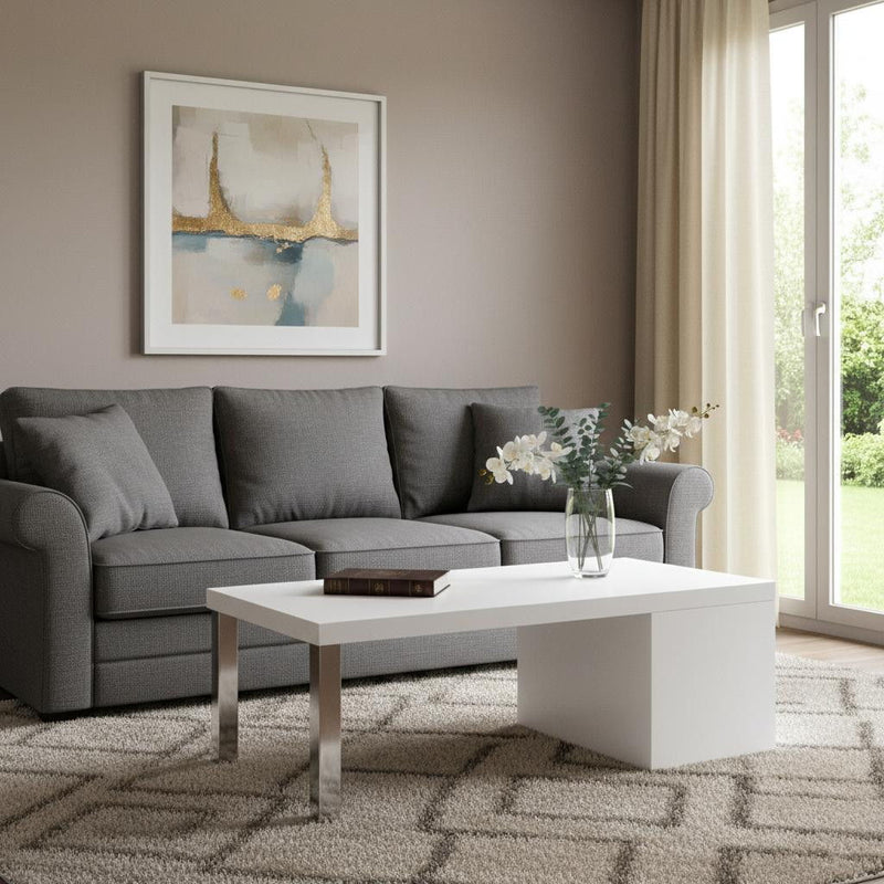 Rectangular Coffee Table With Shelf - Chrome And White
