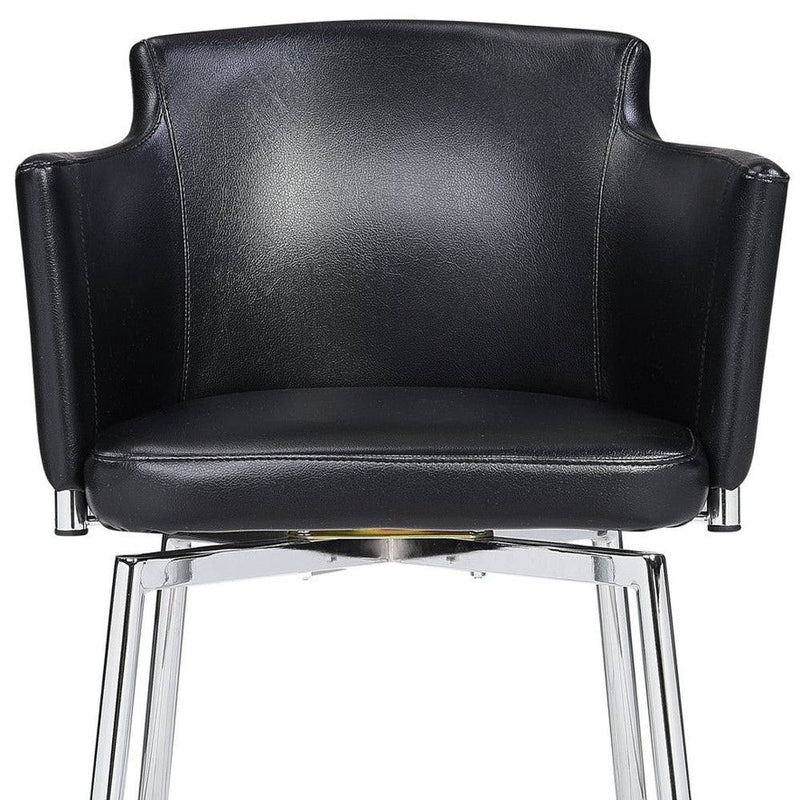 Upholstered Faux Leather Dining Chair With Arms - Black