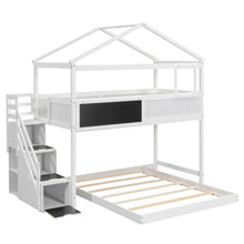 Load image into Gallery viewer, Twin over Full House Bunk Bed with Storage Staircase and Blackboard,White(Old SKU: GX001701AAK)
