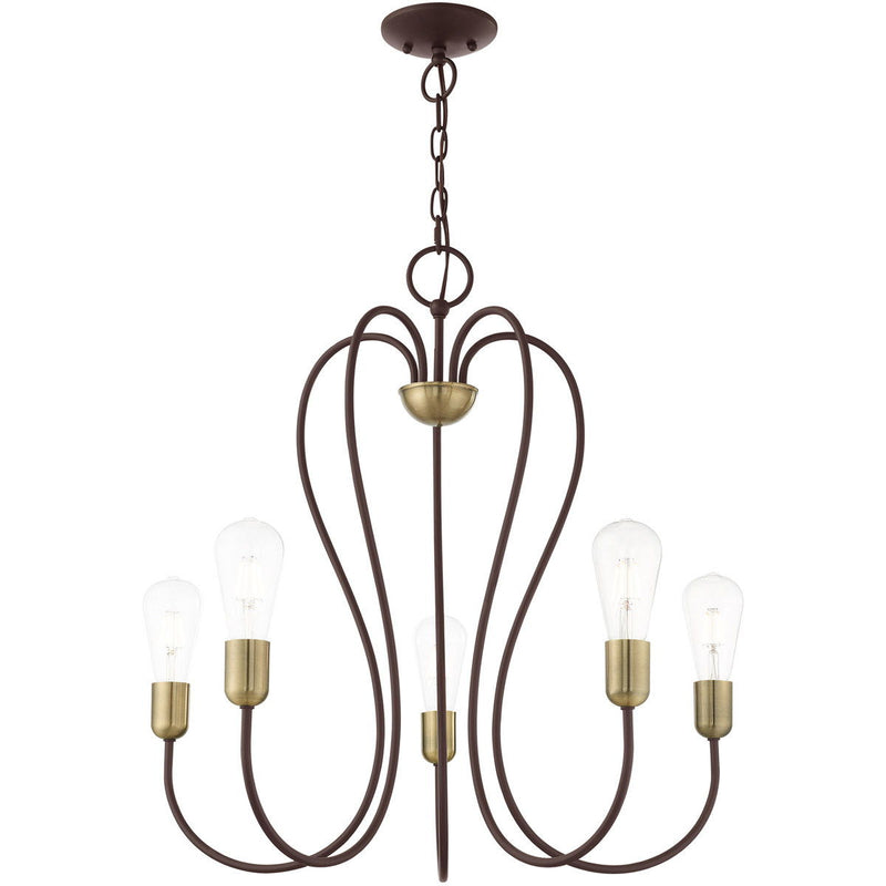 25'' Five-Light Dimmable Chandelier With Shades - Bronze