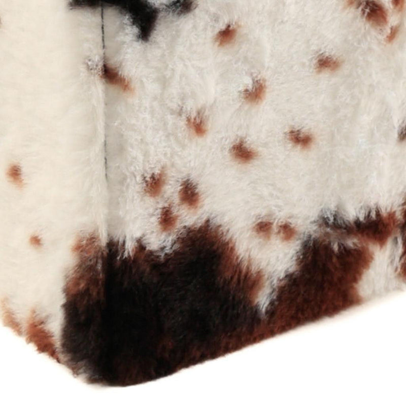 Plastic Cow Print Storage Ottoman - White