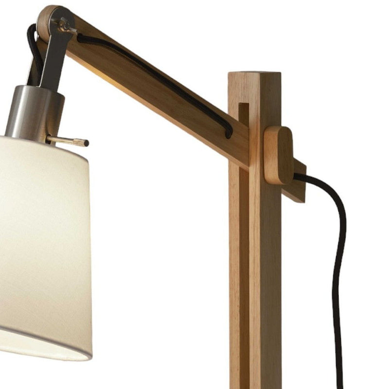 Adjustable Height Table Lamp With White Bell Shade - Natural Wood
