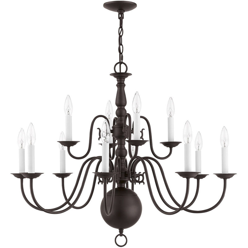 26" Twelve Light Dimmable Chandelier With Shades - Bronze