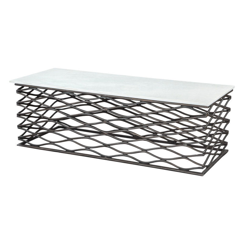 50" Genuine Marble And Aluminum Abstract Coffee Table - White And Antiqued Bronze