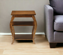 Load image into Gallery viewer, Wood Bow Leg Square End Table With Two Shelves - Brown

