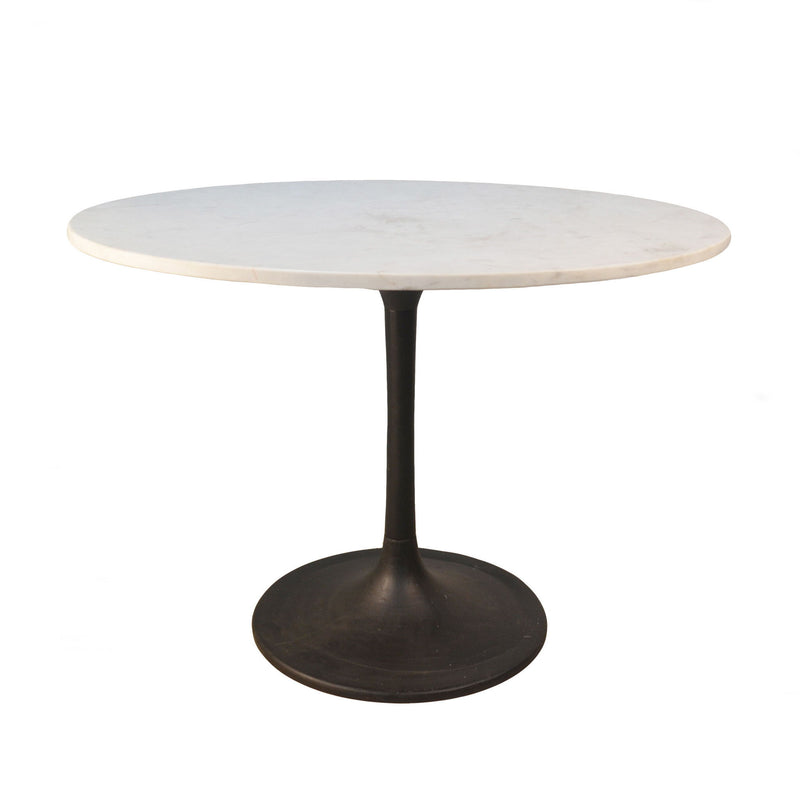 40" Rounded Marble And Iron Pedestal Base Dining Room Table - White