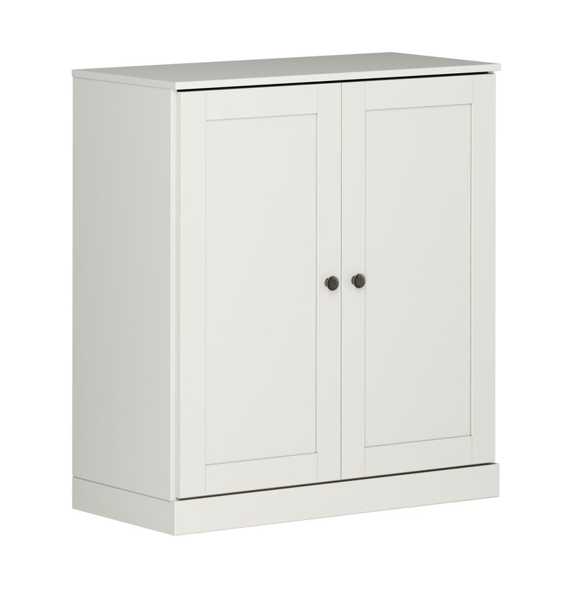Adjustable Three Tier Library Bookcase With Two Doors - Off White