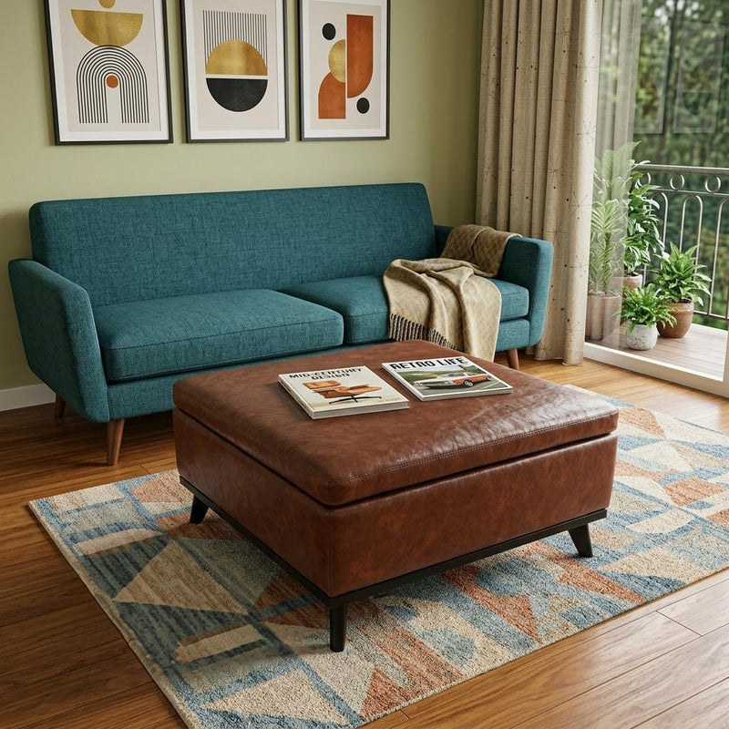 And Black Faux Leather Ottoman With Storage - Brown
