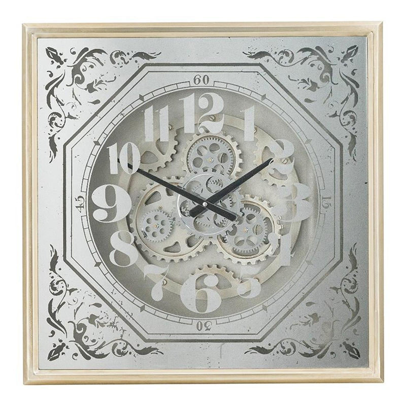 Square Mirror Exposed Gear Wall Clock - Gold / Silver