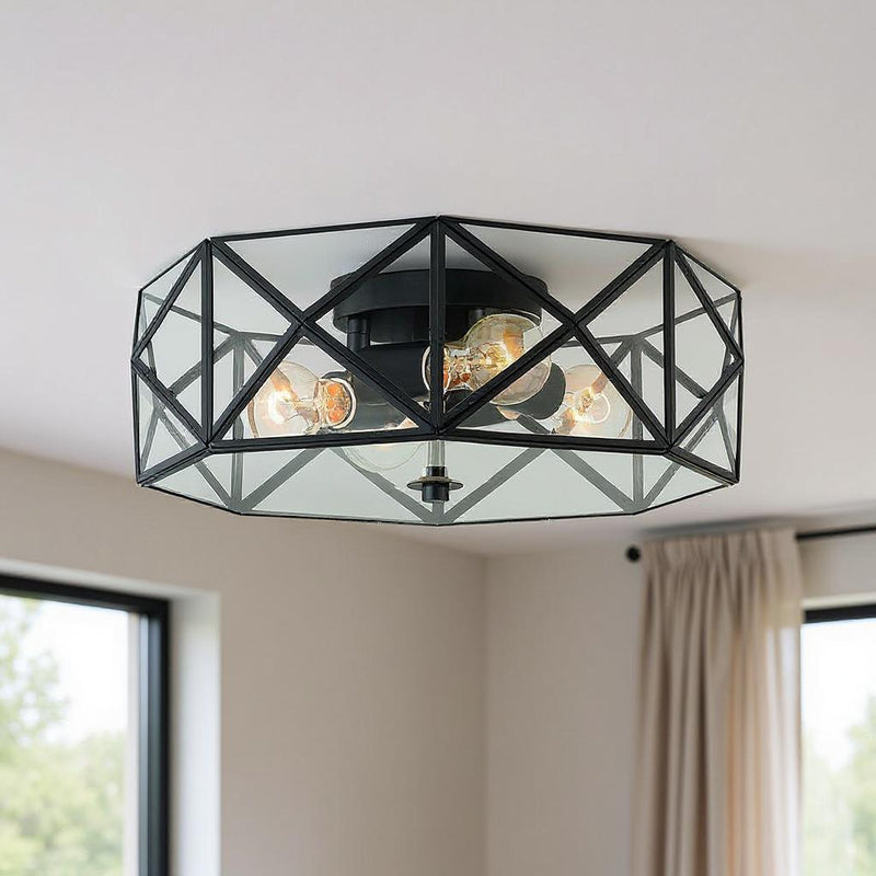 17'' Unique Statement Four Light Metal Dimmable Flush Chandelier With Shades - Black