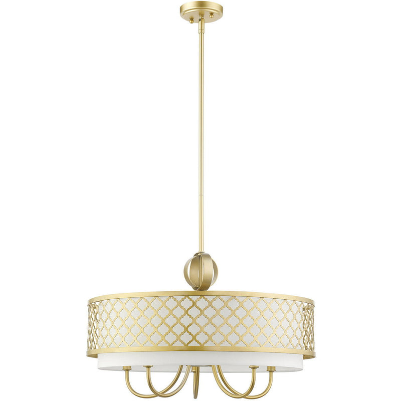 Six Light Dimmable Chandelier With Shades - Gold / Off White