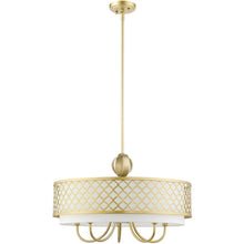 Load image into Gallery viewer, Six Light Dimmable Chandelier With Shades - Gold / Off White
