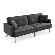 Load image into Gallery viewer, Polyester Blend Convertible Futon Sleeper Sofa And Toss Pillows With Silver Legs - Dark Gray
