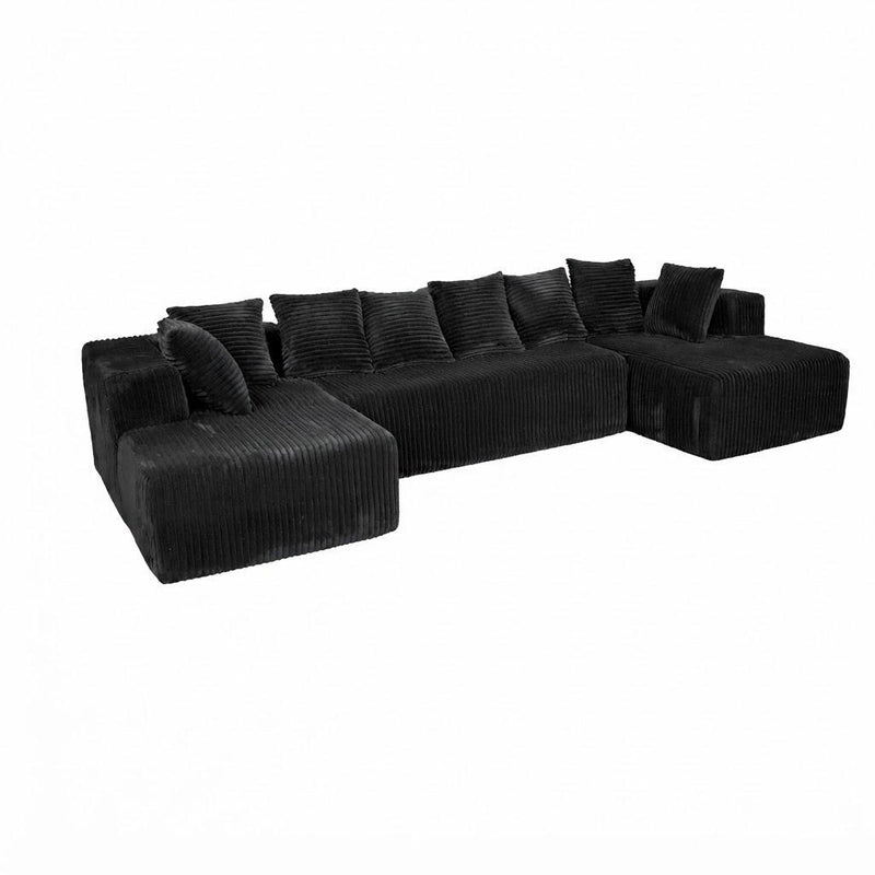 Corduroy Modular U Shaped Three Piece Corner Sectional With Console And Toss Pillows (754490) - Black